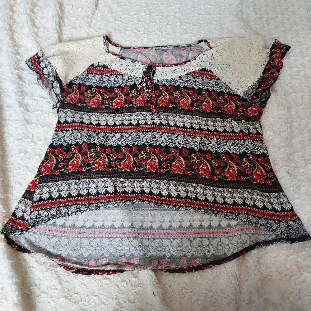 Carol Rose Boho Lace capped sleeve top Medium Hippie Casual Cottagecore